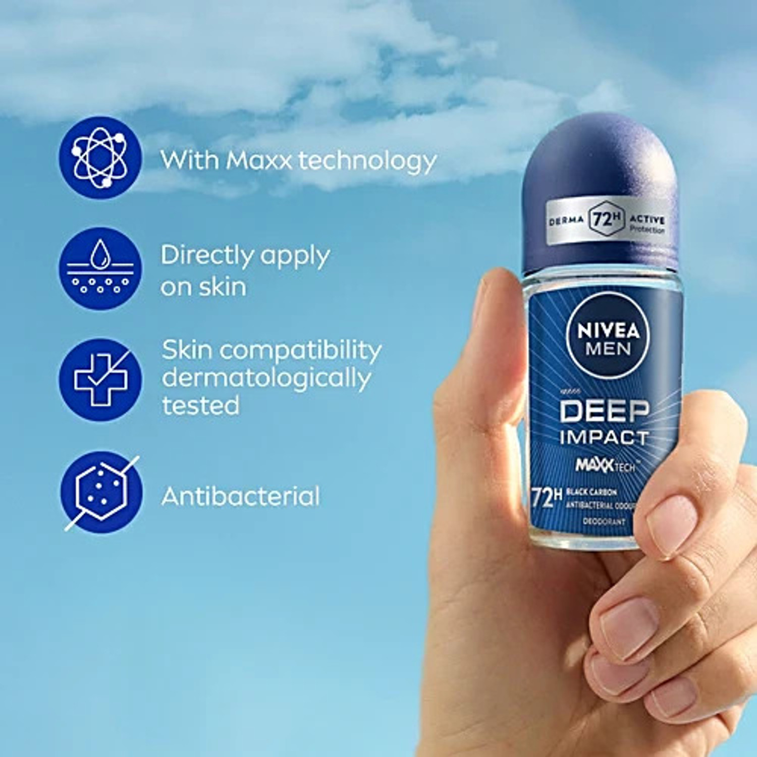 Image of NIVEA Deep Impact Deodorant Roll On for Men Sweat Control Fresh Care Underarm Care Deodorant Roll-on - For Men & Women (50 ml)
