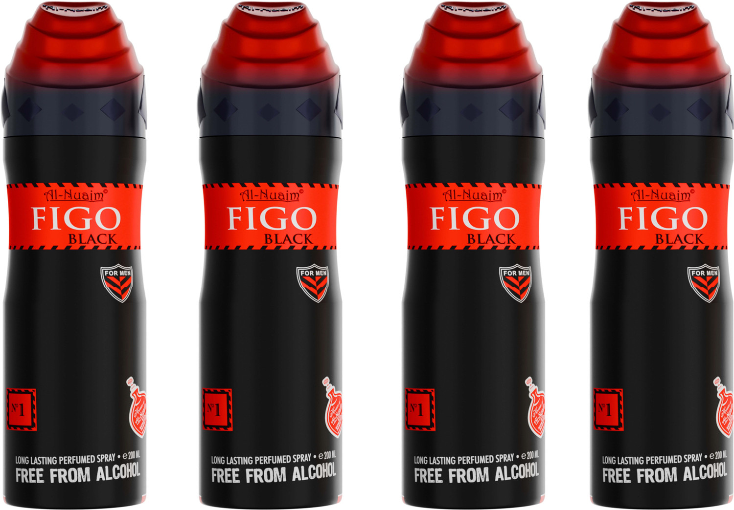 Image of Al-Nuaim Figo Black Alcohol Free Deodorant |Long Lasting Perfumed Spray - 200ml Each Body Spray - For Men