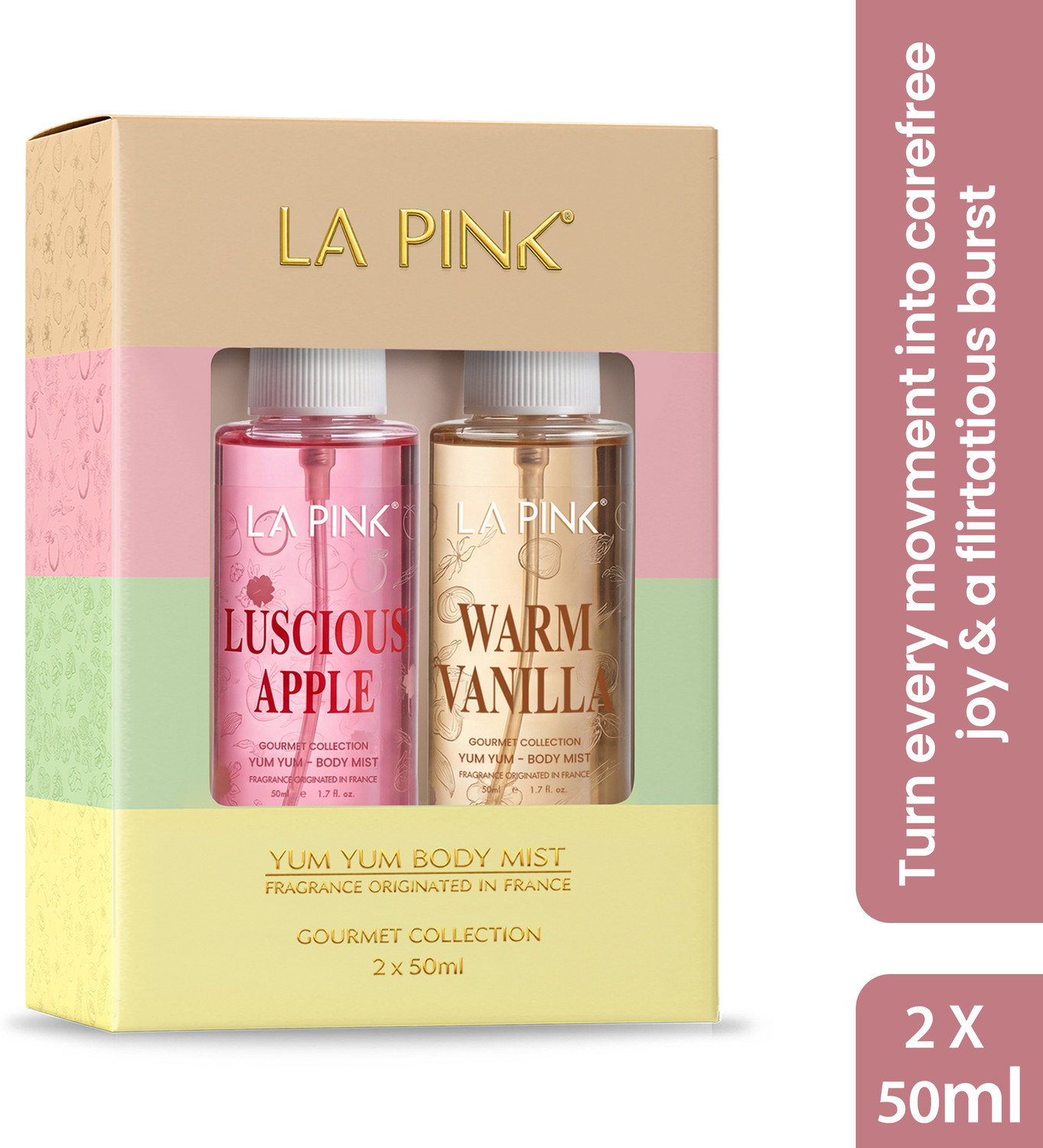 Image of La Pink Luscious Apple & Warm Vanilla Perfume Long Lasting (2 x 50ml) Body Mist - For Men & Women