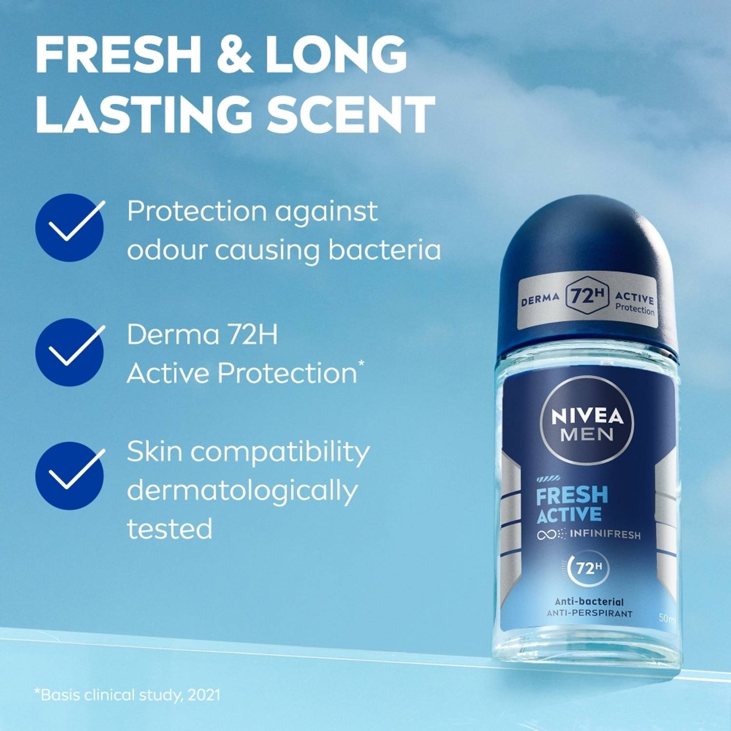 Nivea Men Fresh Active Antibacterial 72h Deodorant Roll-on - Image 3