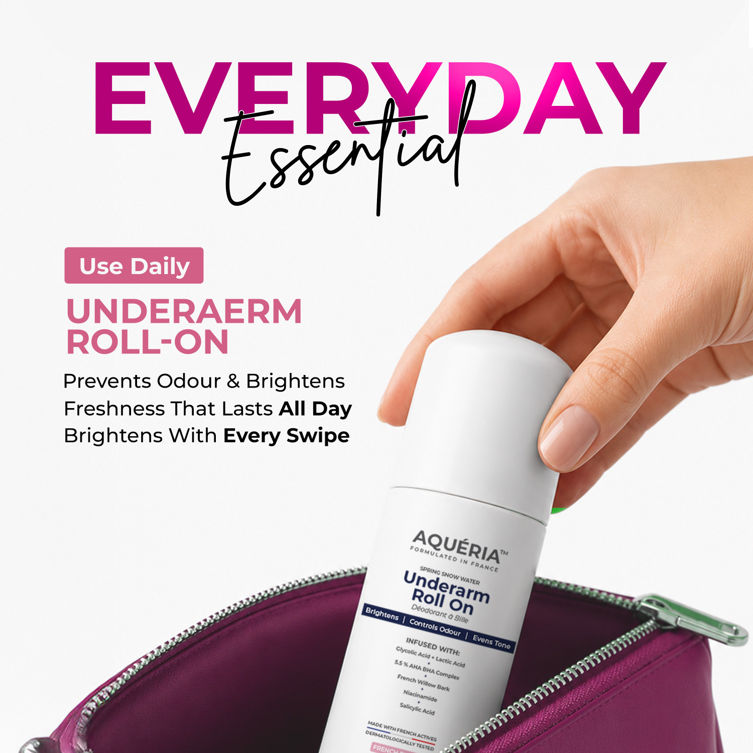 Image of Aqueria Multi Active Underarm Roll On | 5.5% AHA BHA, Niacinamide - Flora Fragrance Deodorant Roll-on - For Men & Women