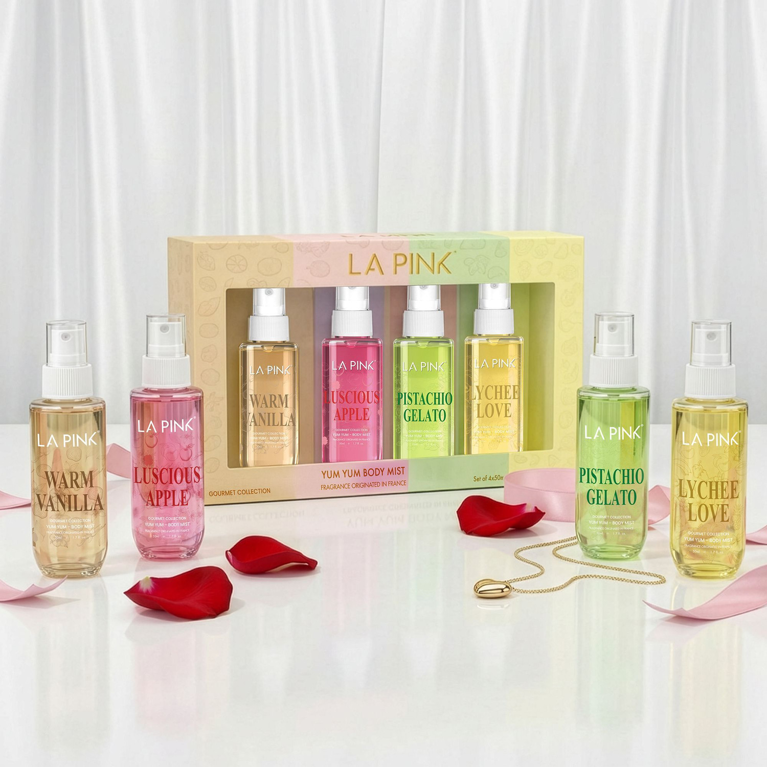 Image of La Pink Body Mist Perfume Gourmet Gift Set for Christmas Long Lasting (4 x 50ml) Body Mist - For Men & Women