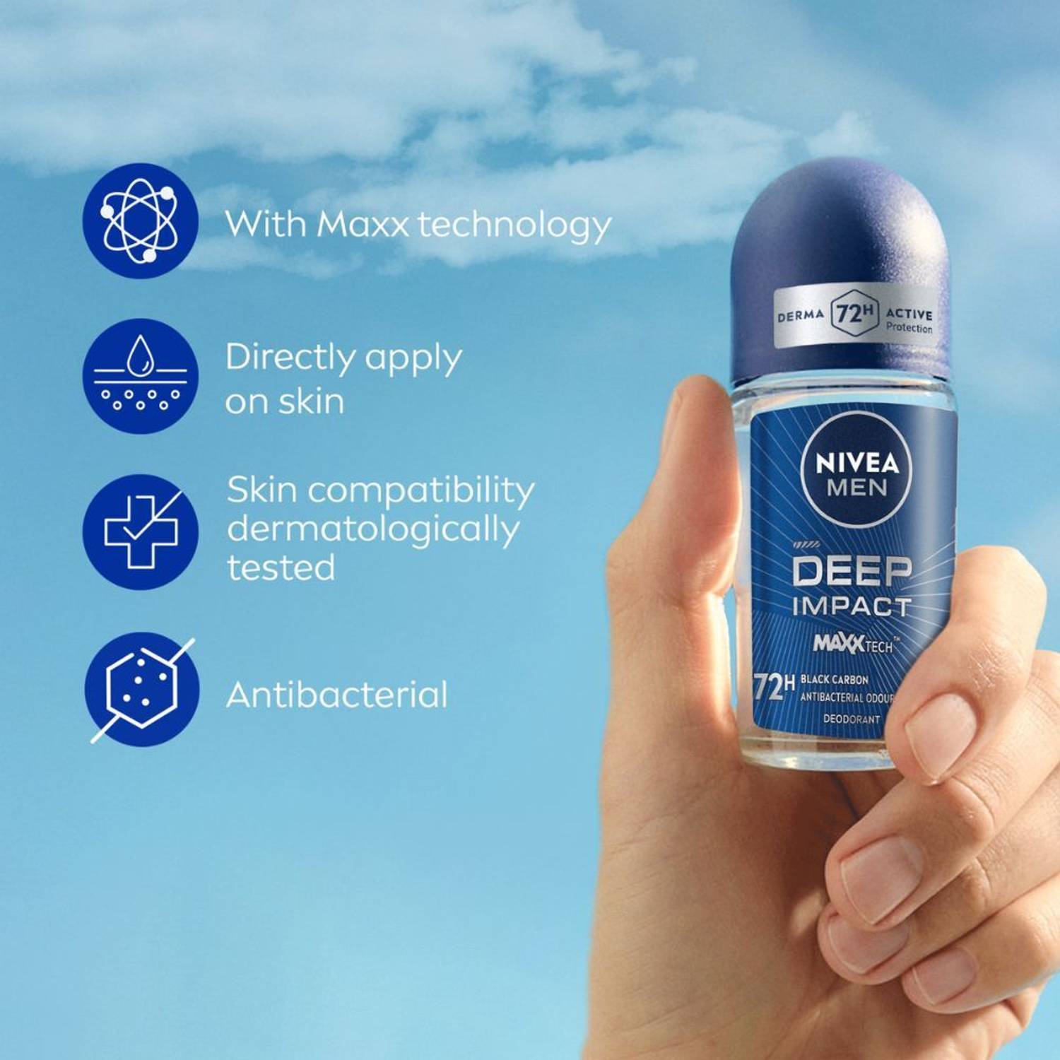Nivea Men Deep Impact 72h Odour Protect Roll-on, Black - Image 4