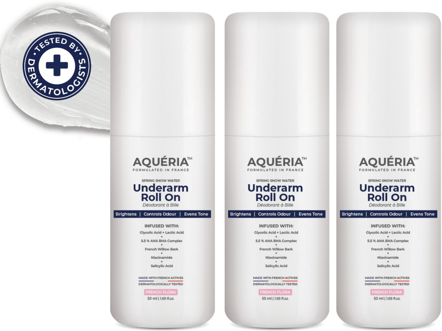Image of Aqueria Multi Active Underarm Roll On | 5.5% AHA BHA, Niacinamide - Flora Fragrance Deodorant Roll-on - For Men & Women