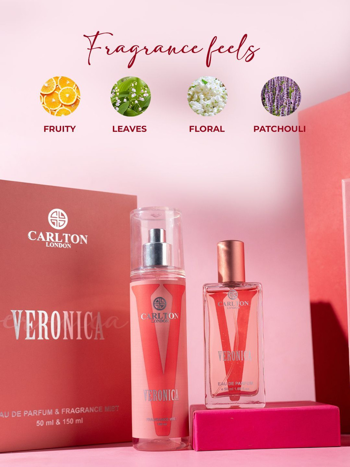 Image of CARLTON LONDON Women Gift Set of 2 Veronica EDP Perfume 50ml & Body Mist - 150ml Body Spray - For Women