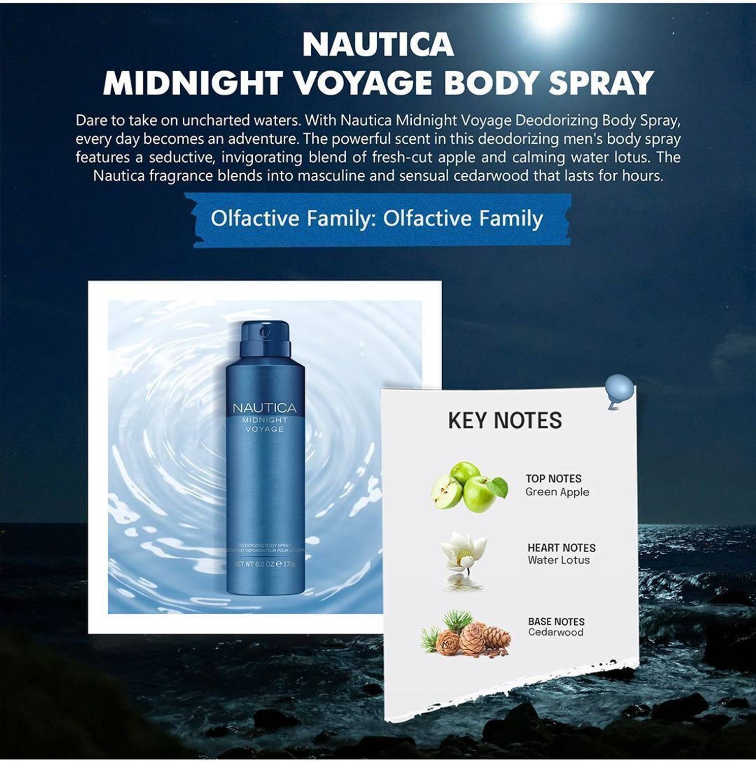 Nautica Midnight Voyage Body Spray for Men, Blue - Image 2
