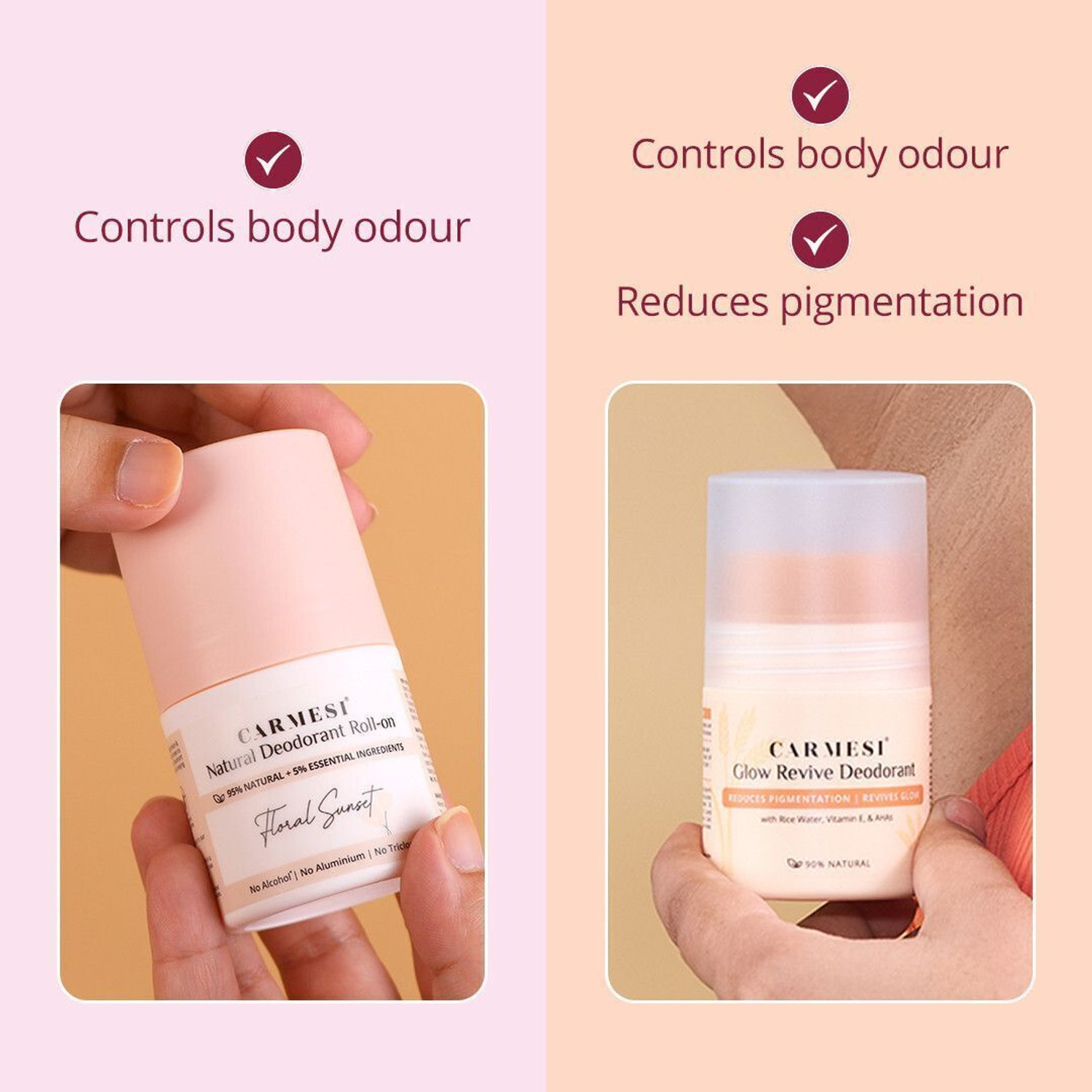 Image of Carmesi Underarm Roll On Deodorant Combo - Glow Revive & Floral Sunset Deodorant Roll-on - For Women