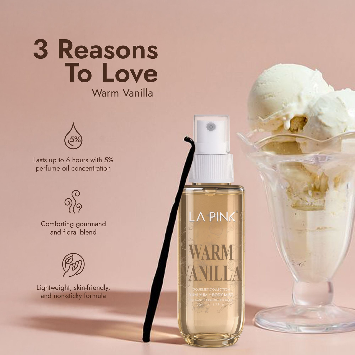 Image of La Pink Warm Vanilla Body Mist Perfume Tropical Gourmet Aroma & Chocolate Long Lasting Body Mist - For Men & Women