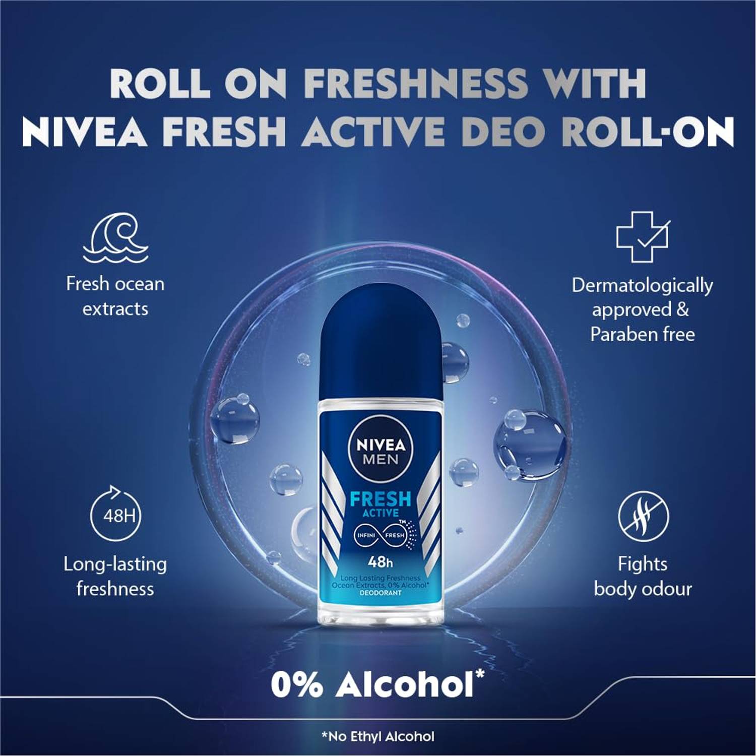 NIVEA Men Fresh Active 48H Freshness Deodorant Roll-on 100ml - Image 3