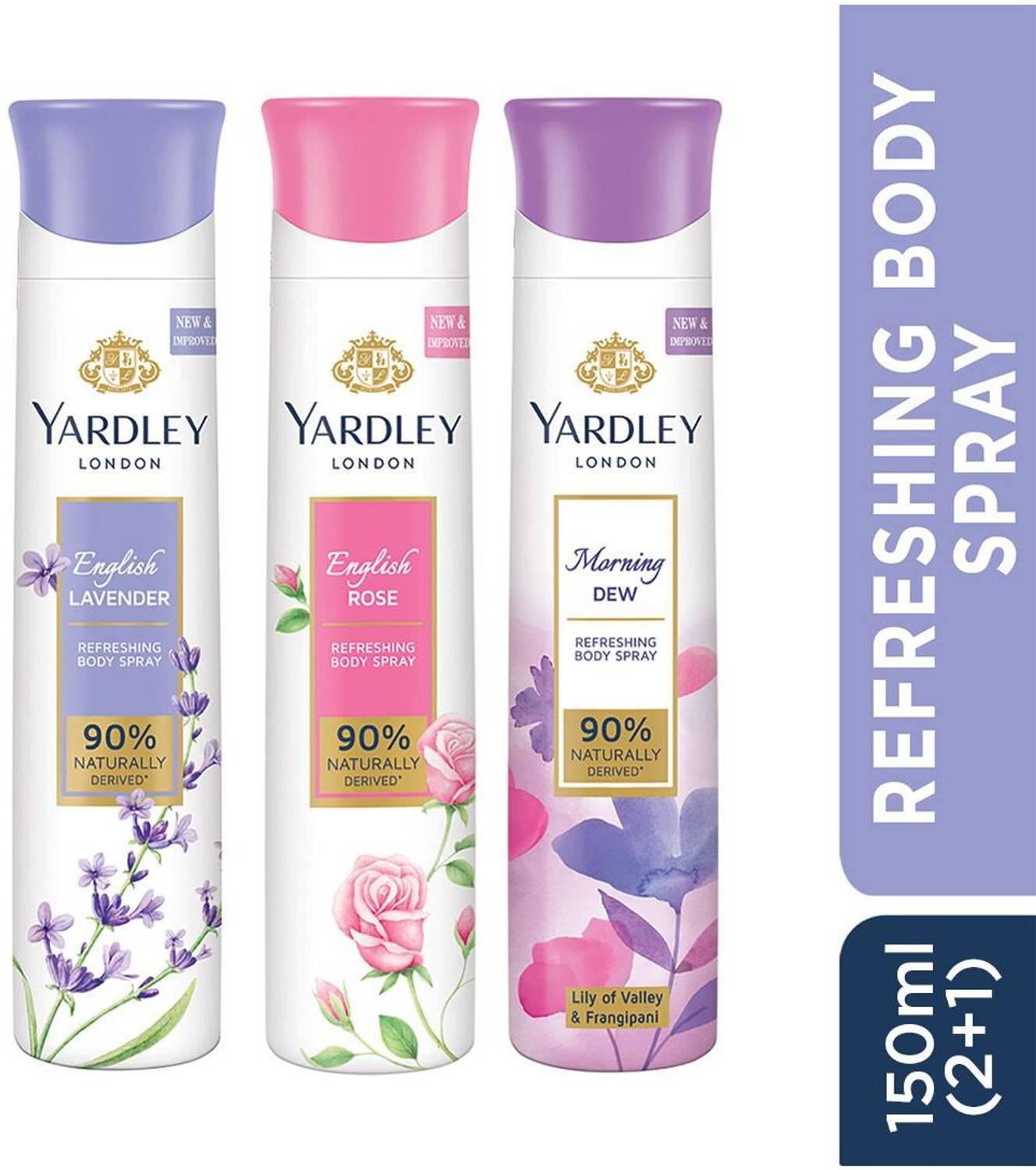 Yardley London Deo Tripack - English Lavender, English Rose, and Morning Refreshing Body Deodorant Spray - For Women