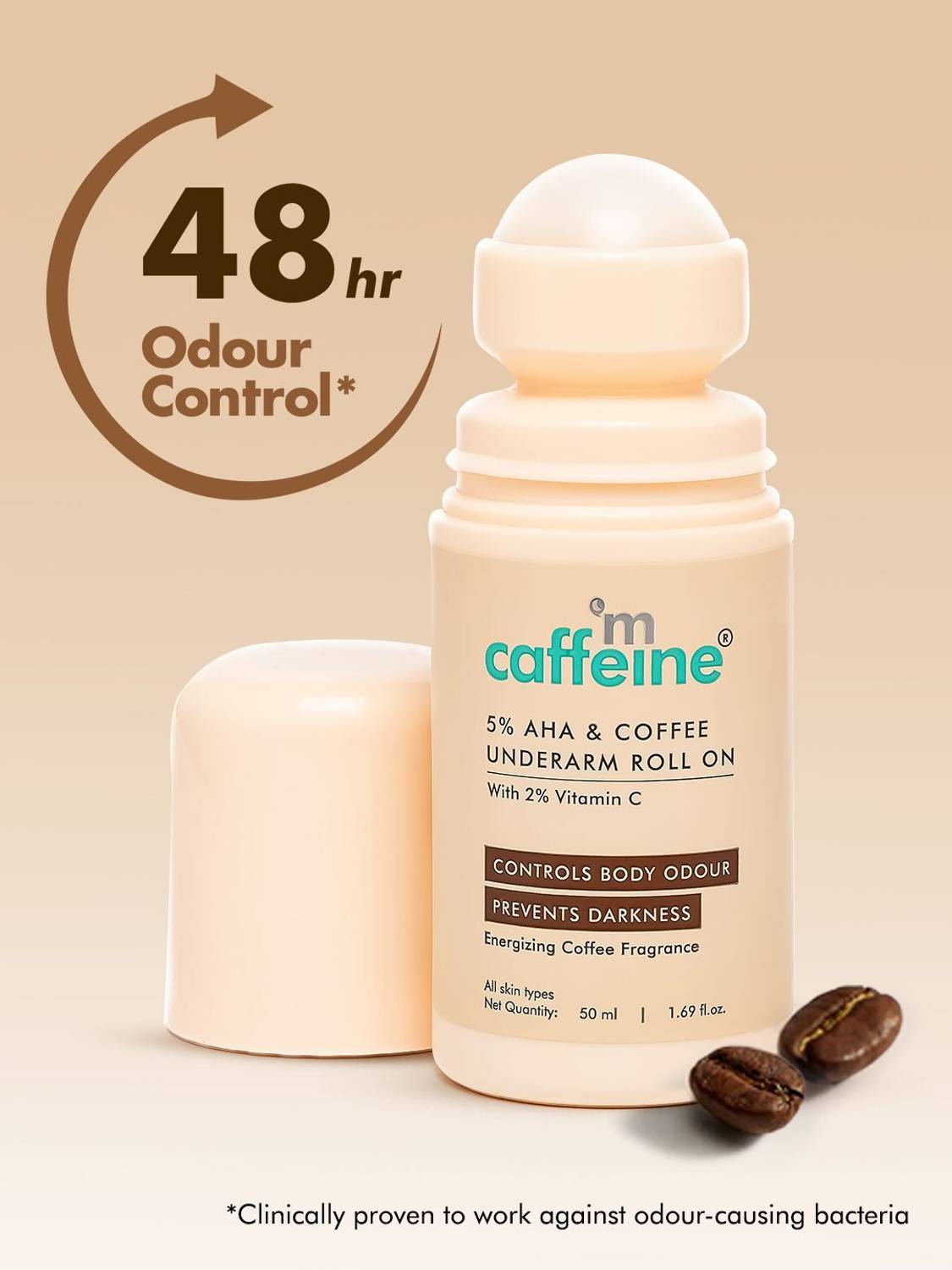 mCaffeine 5% AHA Underarm Roll On with Coffee | Odour Control, Prevents Underarm Darkness Deodorant Roll-on - For Men & Women - Image 1