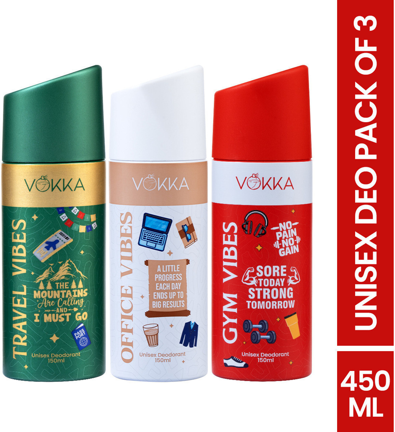 Image of VOKKA Vibes Deodorant Combo Pack | Gym Vibes, Office Vibes, Travel Vibes Long Lasting Deodorant Spray - For Men & Women