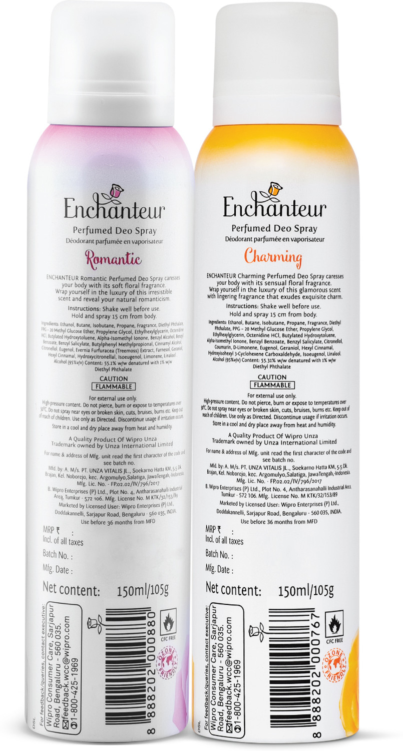 Image of Enchanteur Charming and Romantic with 24H Odour Protection Perfume Body Spray - For Women