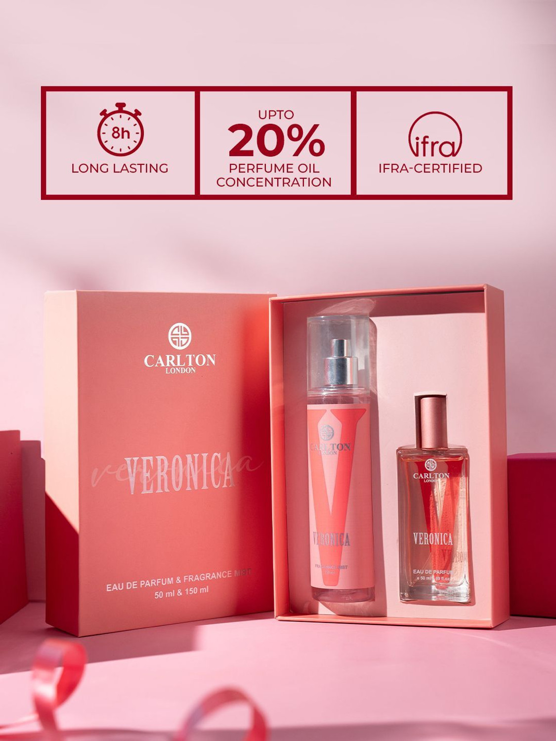 Image of CARLTON LONDON Women Gift Set of 2 Veronica EDP Perfume 50ml & Body Mist - 150ml Body Spray - For Women