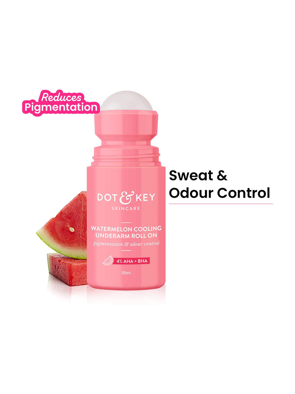 Image of Dot & Key Watermelon Cooling Underarm Roll On,Odour & Sweat Controls,Smooths Skin Deodorant Roll-on - For Men & Women (50 ml)