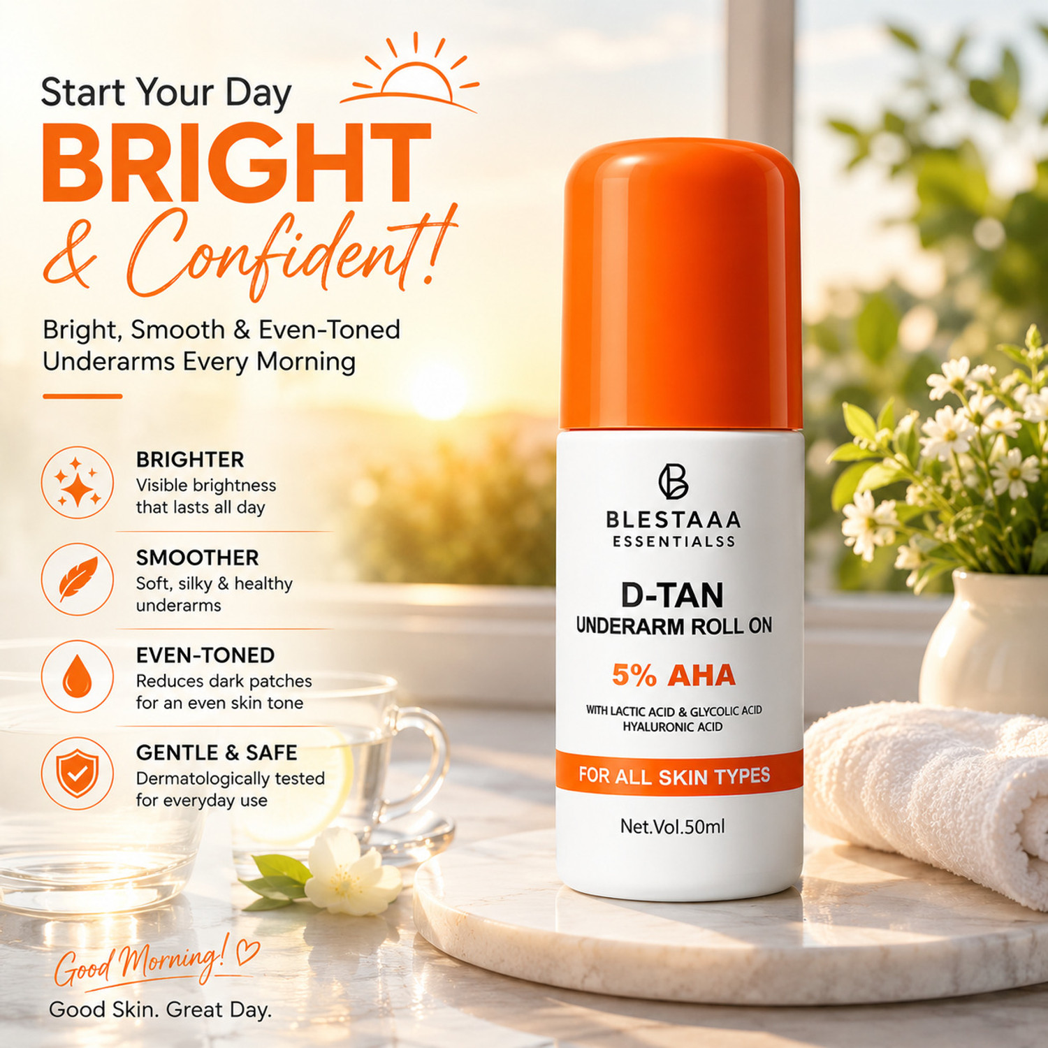 Image of blestaaa essentialss 5% AHA BHA Underarm Roll On Helps Reduce Tan and Brighten Skin Fast Deodorant Roll-on - For Men & Women