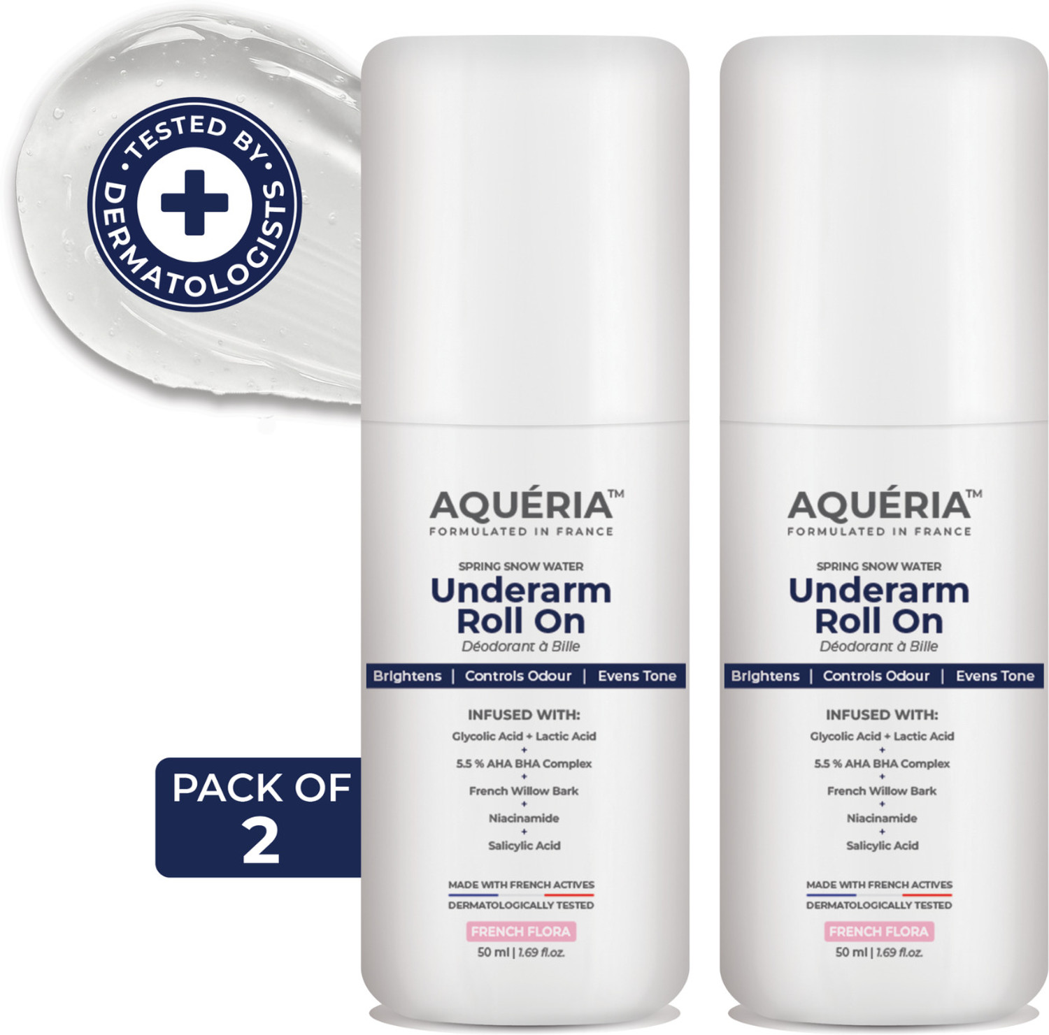 Image of Aqueria Multi Active Underarm Roll On | 5.5% AHA BHA, Niacinamide - Flora Fragrance Deodorant Roll-on - For Men & Women