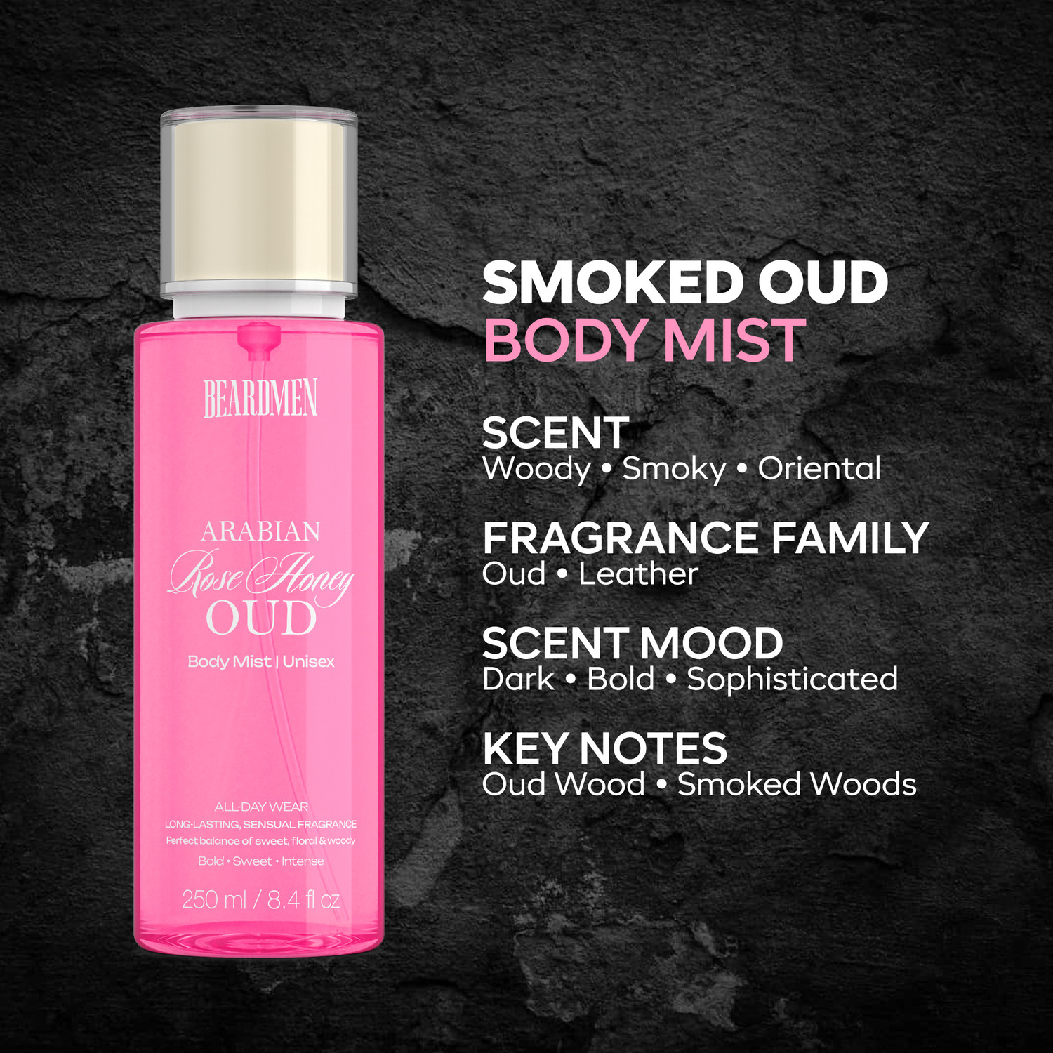 Image of BEARDMEN Arabian Rose Honey Oud BodyMist | Long-Lasting Sweet & Woody Fragrance Body Mist - For Men & Women