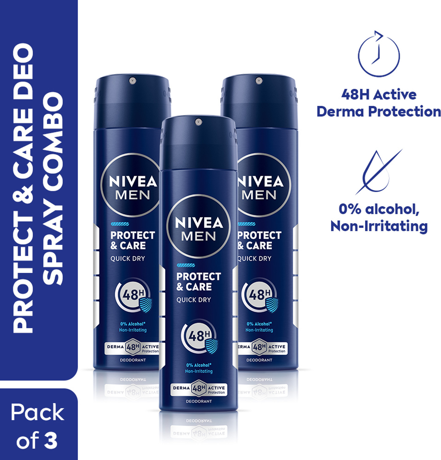 Image of Nivea Men Protect & Care, Quick Dry, Non Irritating, Gentle, 48h Derma Protect, 0% Alcohol Deodorant Spray - For Men