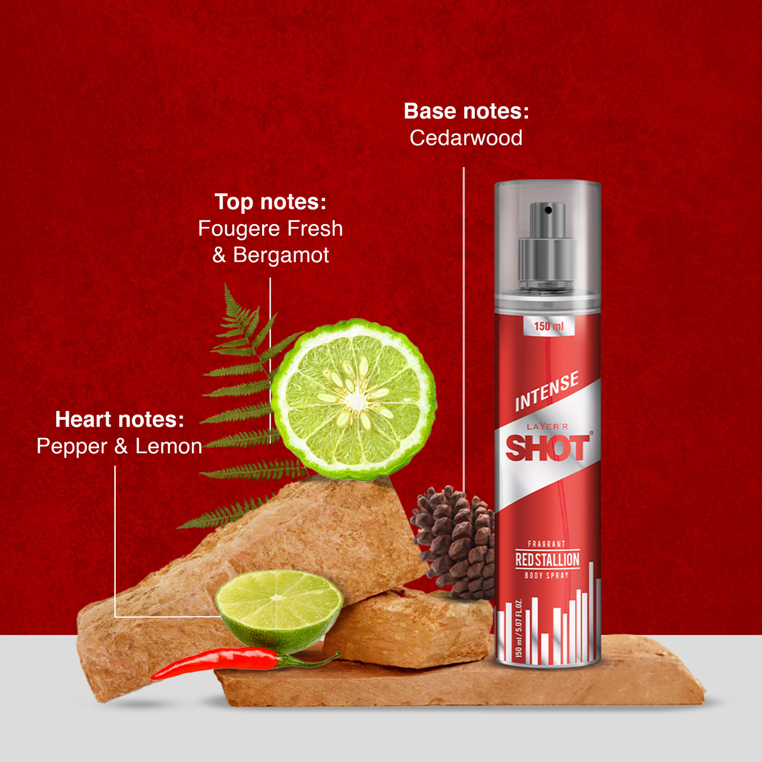 Image of LAYER'R Shot Red Stallion Fragrant Long Lasting Fragrance Body Spray - For Men