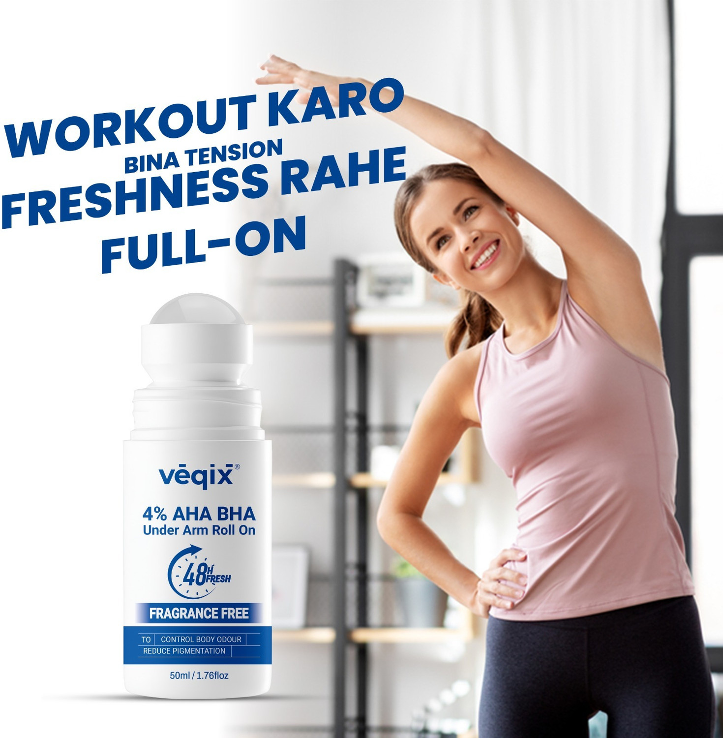 Image of veqix 4% AHA BHA | Reduces Pigmentation & Odour | Fragrance Free Underarm Deodorant Roll-on - For Women