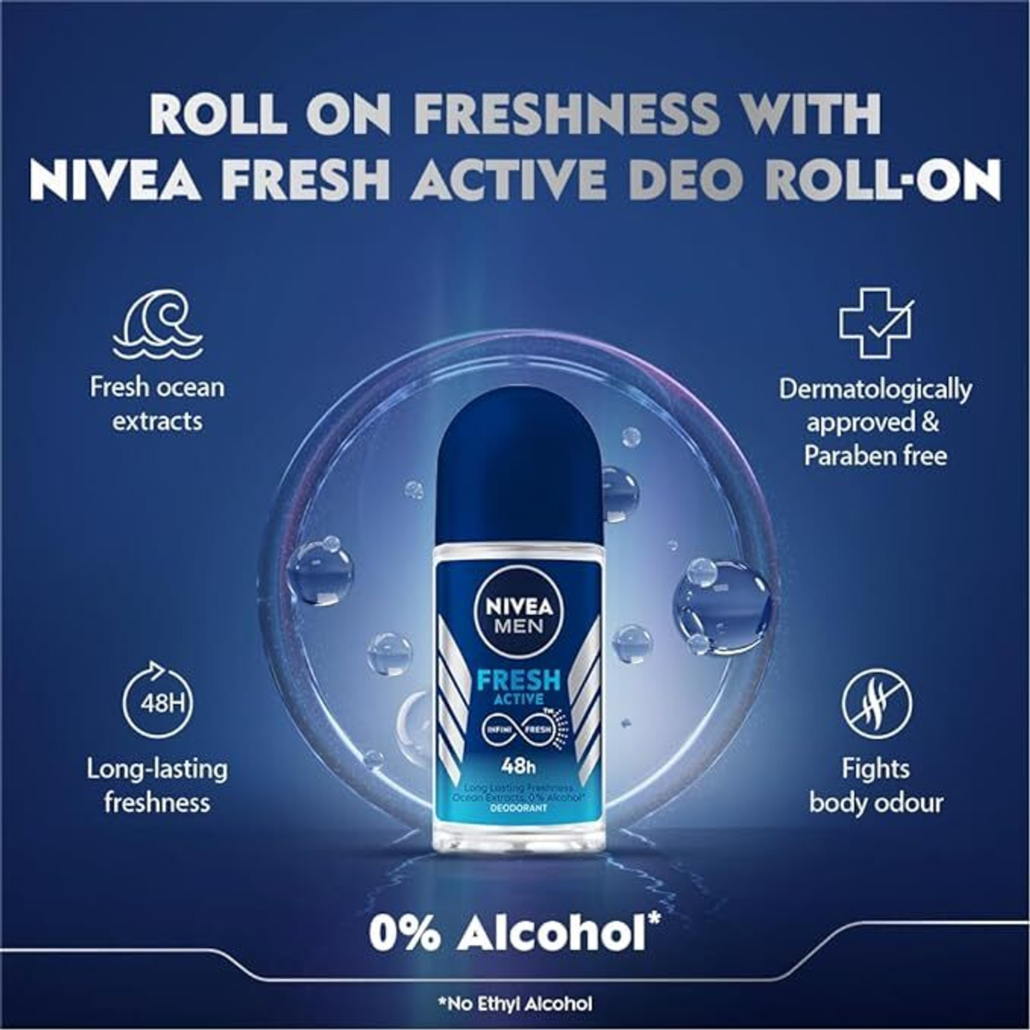 Image of NIVEA Fresh Active 72H Active Protection Roll on Deodorant Roll-on - For Men