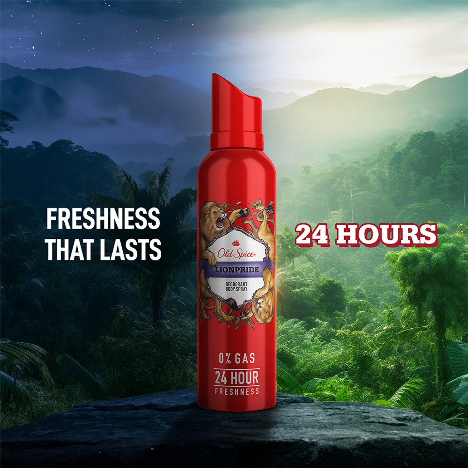 Image of OLD SPICE Lionpride No Gas 24hr Long Lasting Freshness Deodorant Spray 3x140ml pack Body Spray - For Men