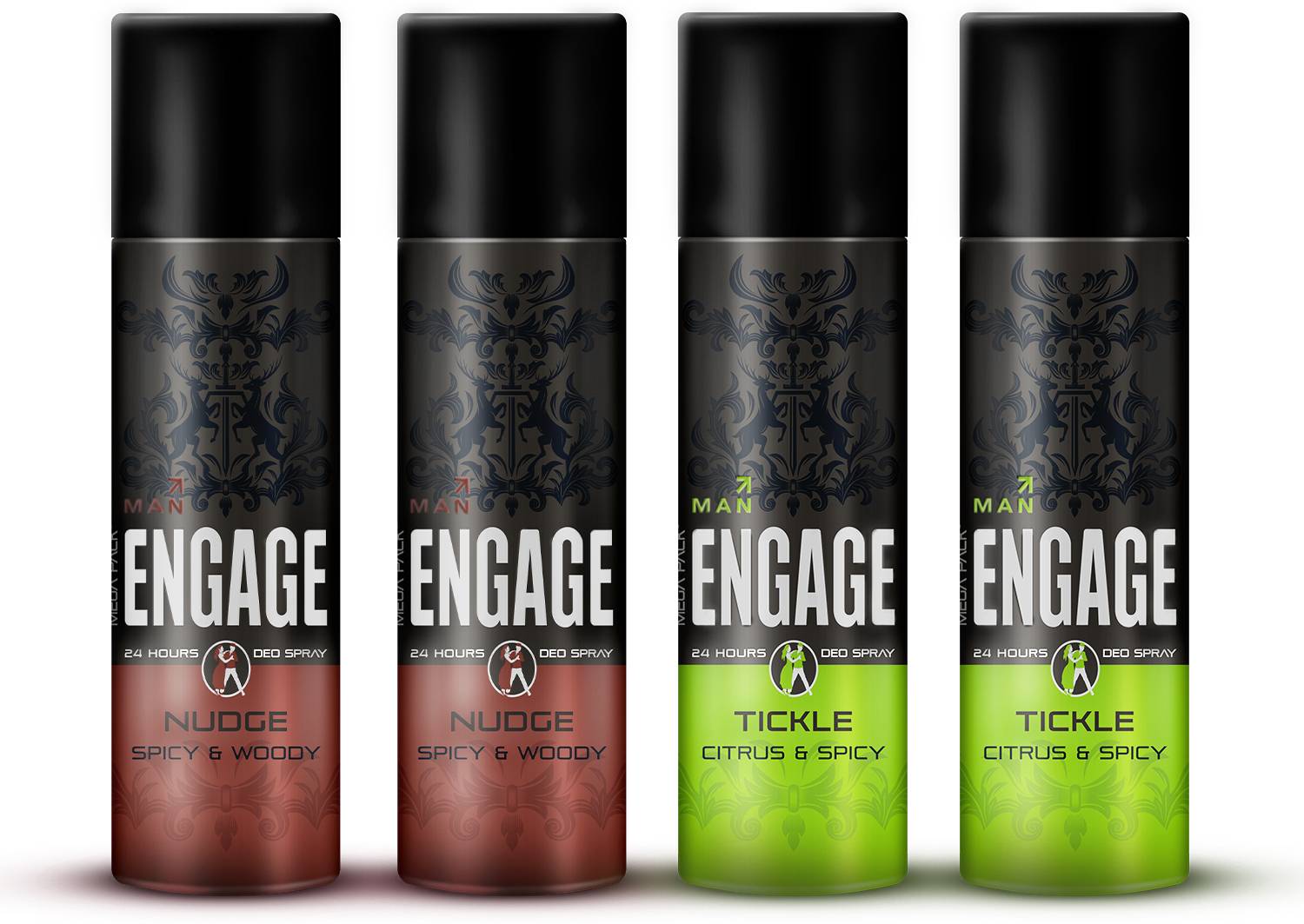 Engage Deo Combo, 2 Nudge (220ml) & 2 Tickle (220ml), Deodorant S