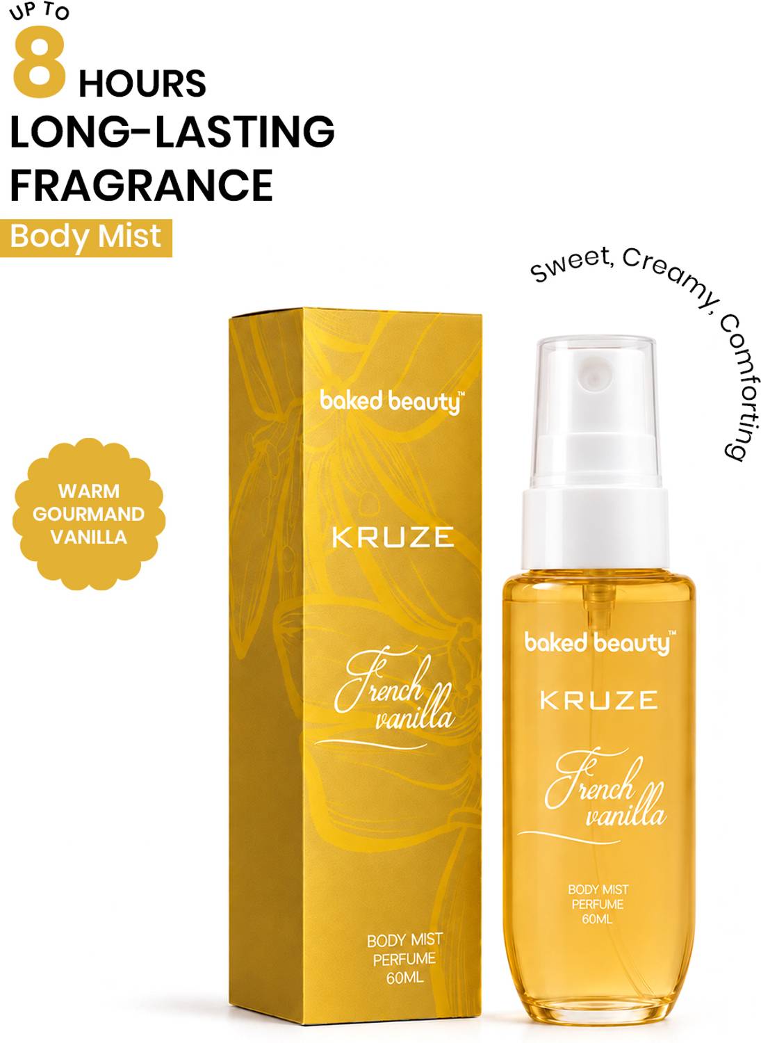 BAKED BEAUTY Kruze French Vanilla Body Mist Refreshing Long Lasting Gourmet Fragrance Body Mist - For Women