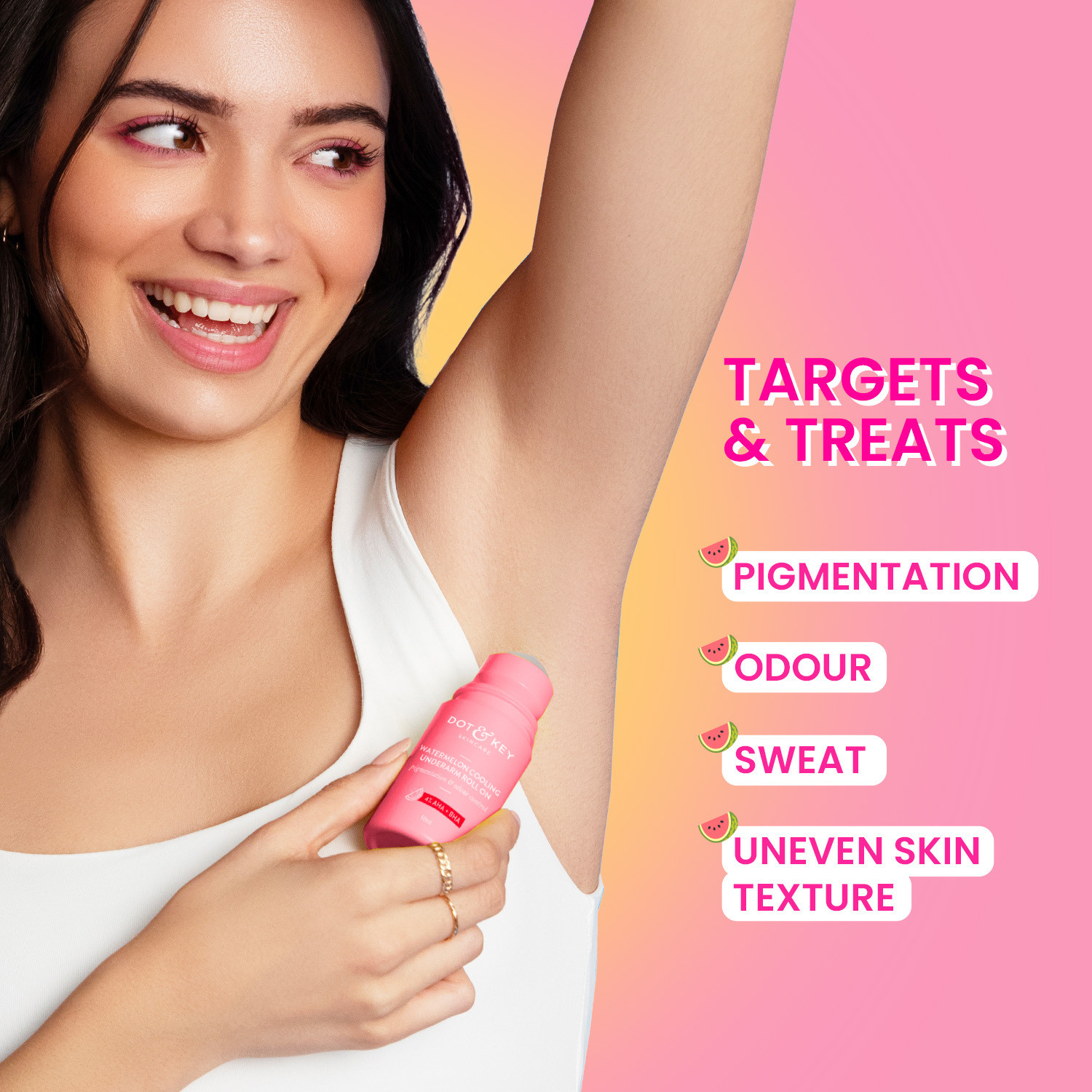 Image of Dot & Key Watermelon Cooling Underarm Roll On,Odour & Sweat Controls,Smooths Skin Deodorant Roll-on - For Men & Women (50 ml)