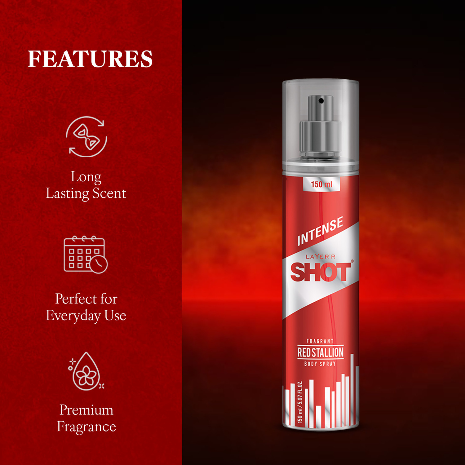 Image of LAYER'R Shot Red Stallion Fragrant Long Lasting Fragrance Body Spray - For Men