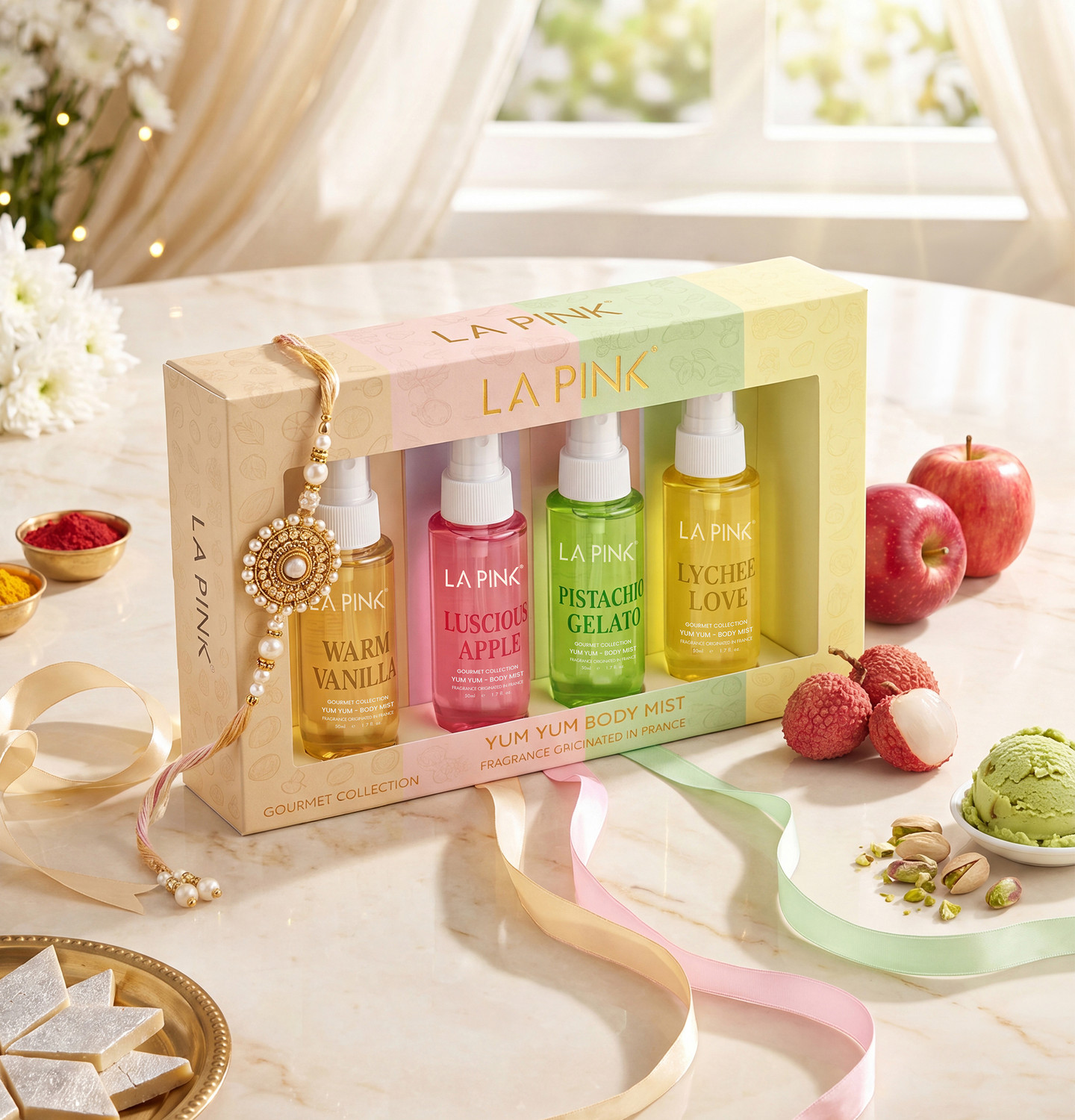Image of La Pink Body Mist Perfume Gourmet Gift Set for Christmas Long Lasting (4 x 50ml) Body Mist - For Men & Women