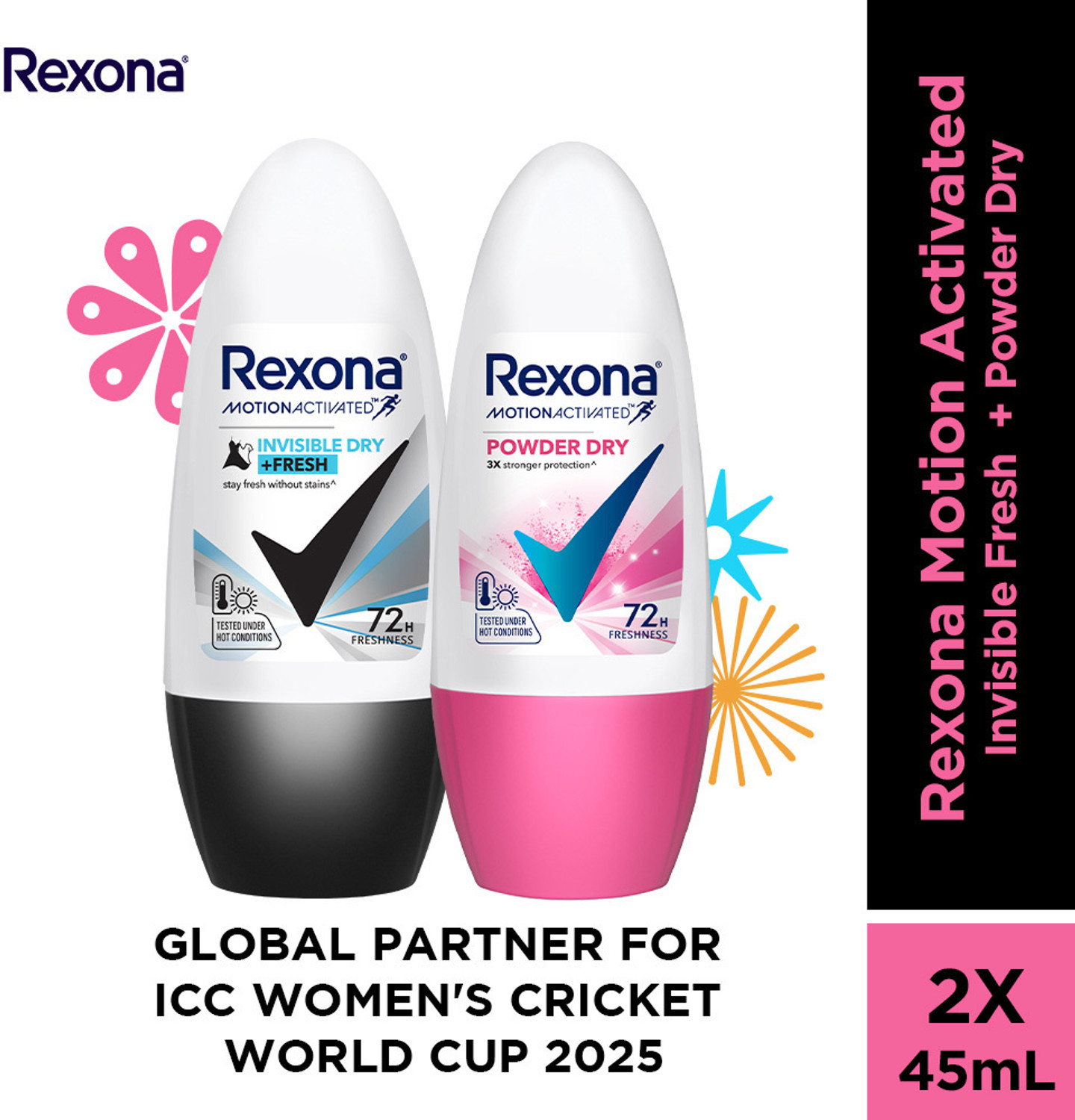 Image of Rexona Women Invisible Dry & Powder Dry Motion Activated Roll-On Deodorant Roll-on - For Women