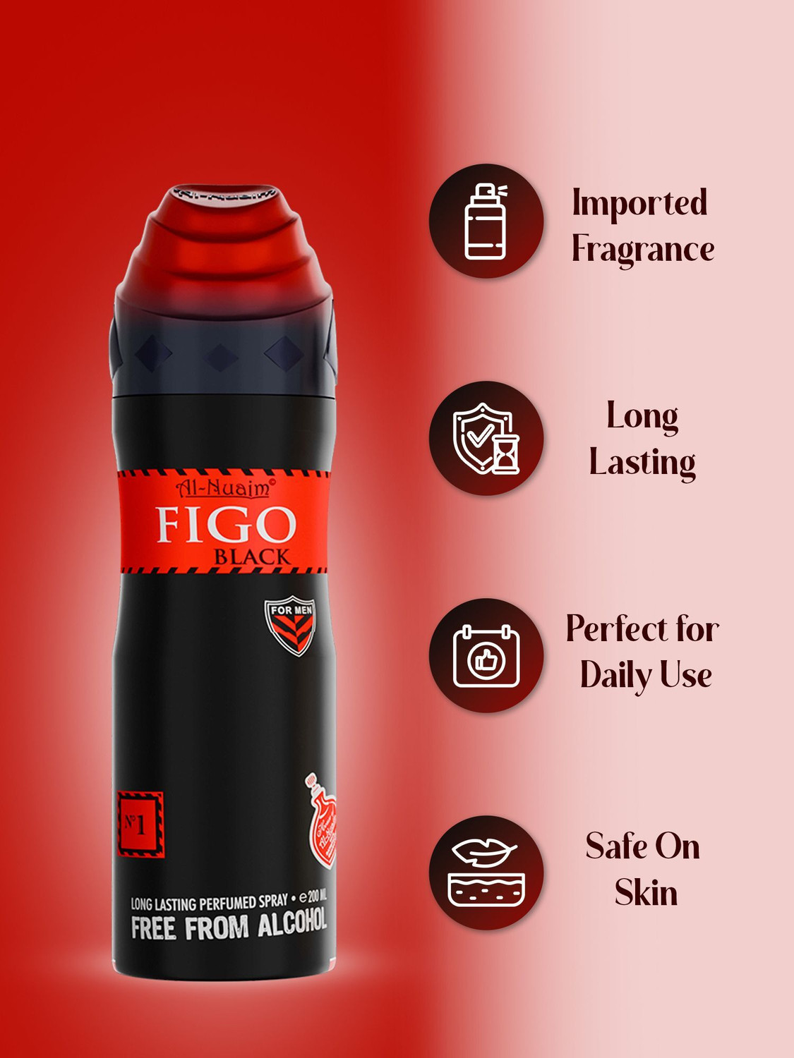 Image of Al-Nuaim Figo Black Alcohol Free Deodorant Body Spray - For Men