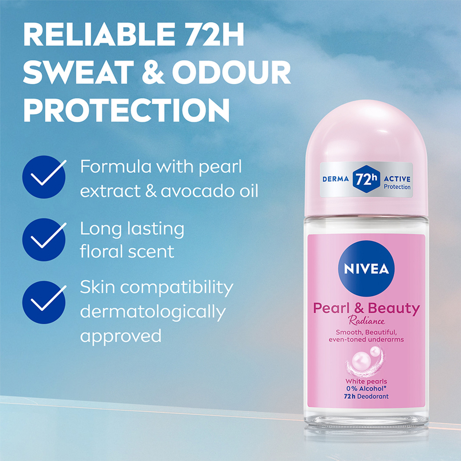 Image of NIVEA Pearl and Beauty Radiance Combo, Eventone Underarms, 0% Alcohol, 72h Protection Deodorant Roll-on - For Women