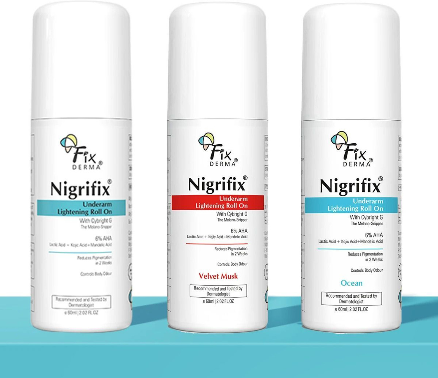 Image of Fixderma Nigrifix Underarm Ocean Roll on With 6% AHA, Lactic Acid & 1% Mandelic Acid Deodorant Roll-on - For Men & Women