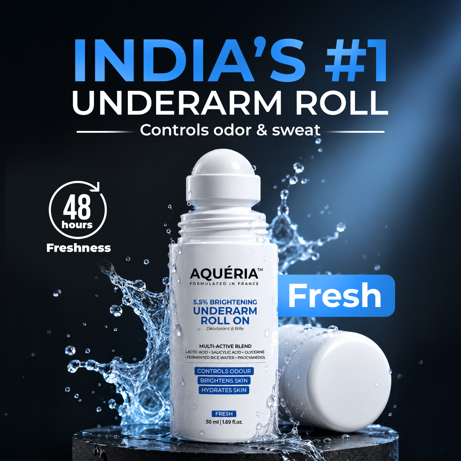 Image of Aqueria 5.5% AHA BHA Brightening Underarm Roll On | Fresh Fragrance Deodorant Roll-on - For Men & Women