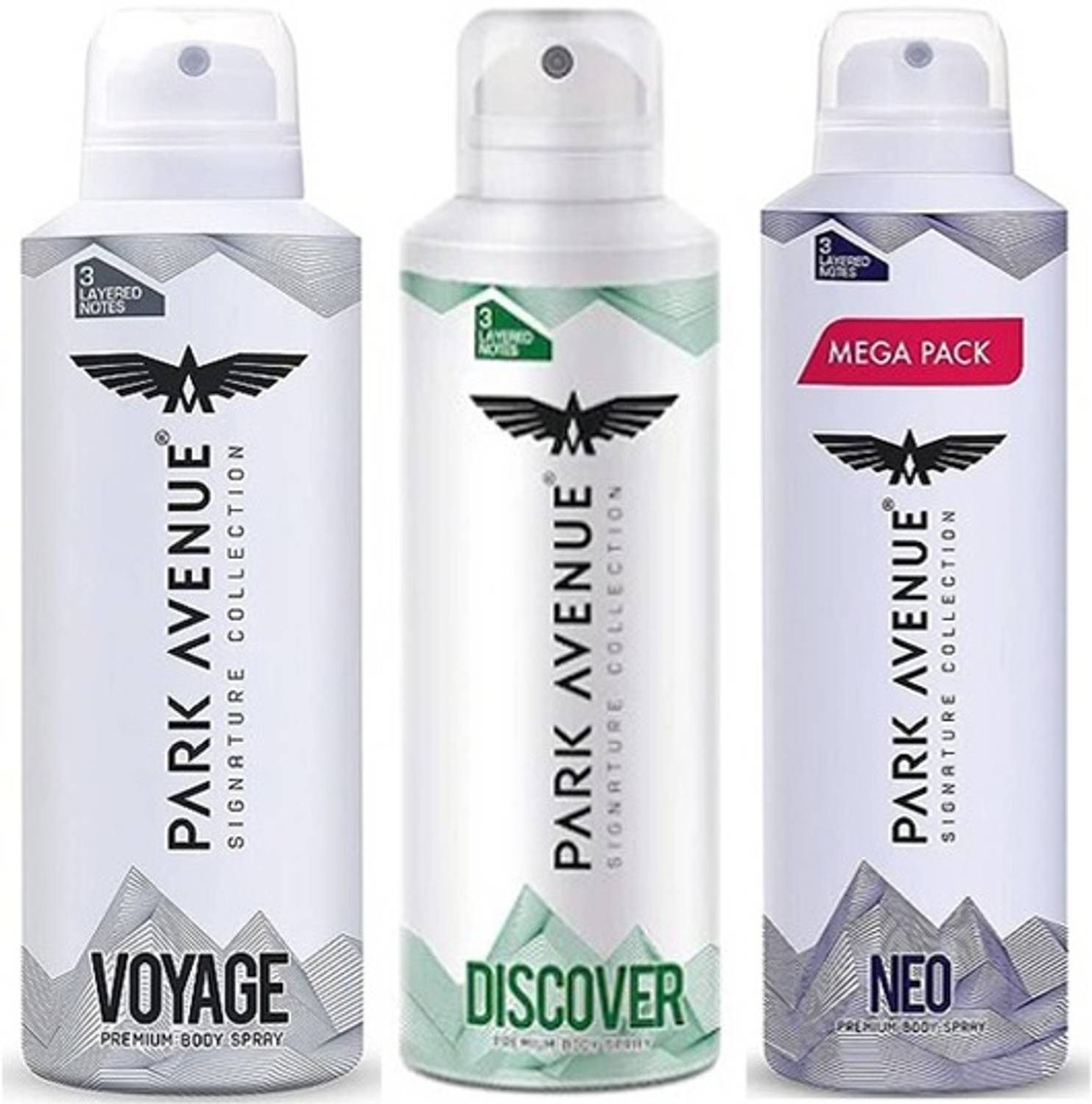 PARK AVENUE VOYAGE+DISCOVER+NEO 3PCS(250MRP)EACH. Body Spray -