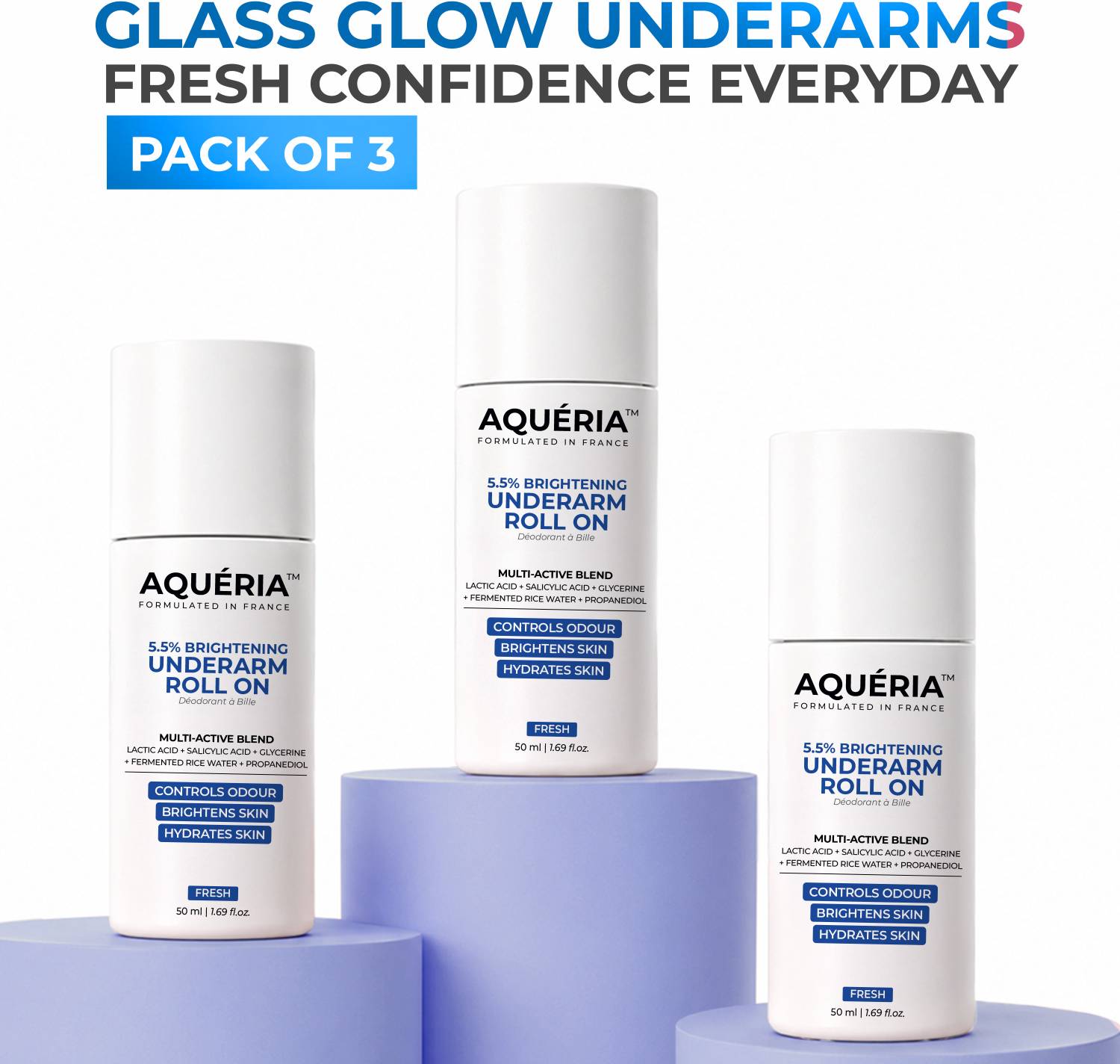 Aqueria Multi Active Underarm Roll On 5.5% AHA BHA, Niacinamide - Image 2