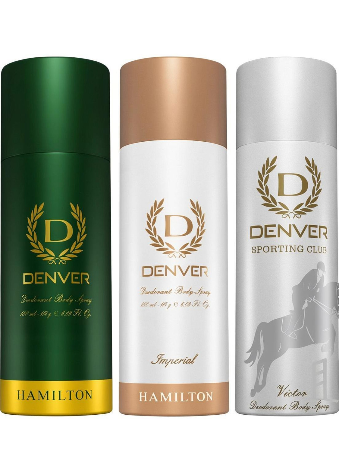 Image of DENVER Imperial, Hamilton and Victor Deodorant Spray - For Men (540 ml, Pack of 3)