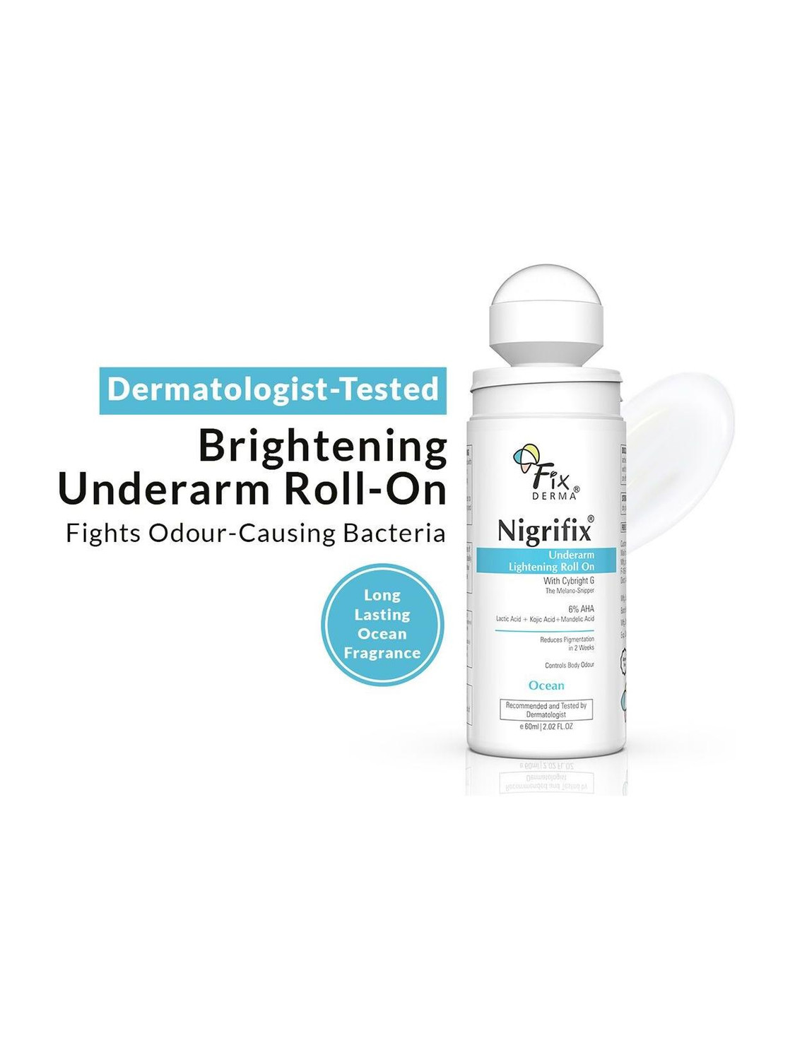 Image of Fixderma Nigrifix Underarm Ocean Roll on With 6% AHA, Lactic Acid & 1% Mandelic Acid Deodorant Roll-on - For Men & Women