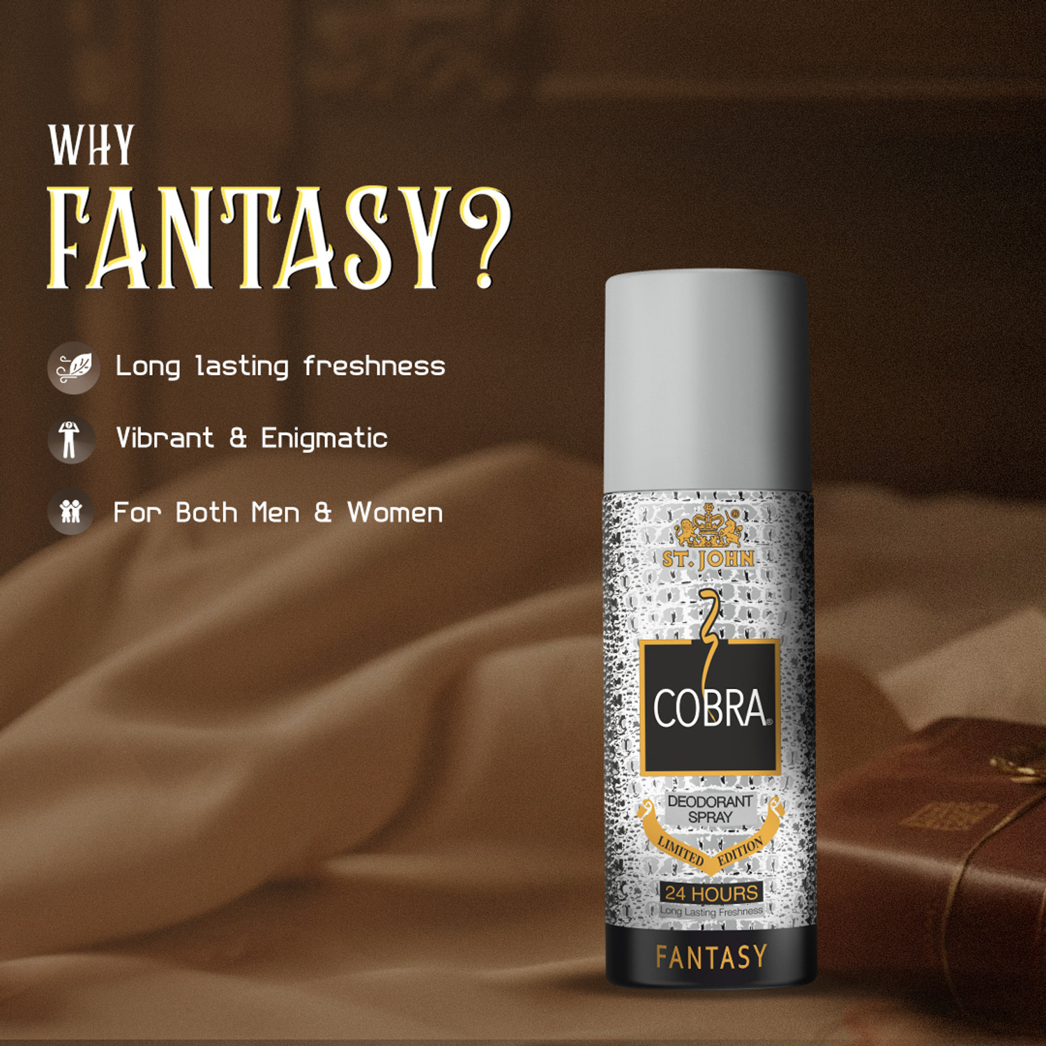Image of ST-JOHN Cobra Deo Fantasy 50 ml | Cobra Deo Sensual 50 ml| Cobra Deo Impact 50 ml Deodorant Spray - For Men & Women