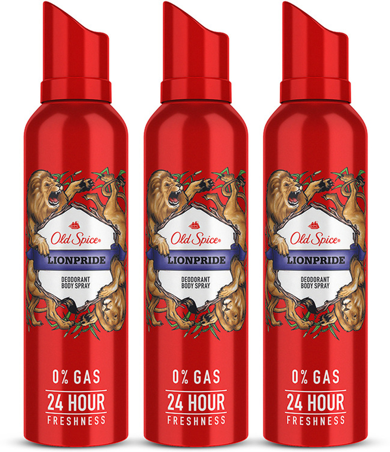 Image of OLD SPICE Lionpride No Gas 24hr Long Lasting Freshness Deodorant Spray 3x140ml pack Body Spray - For Men