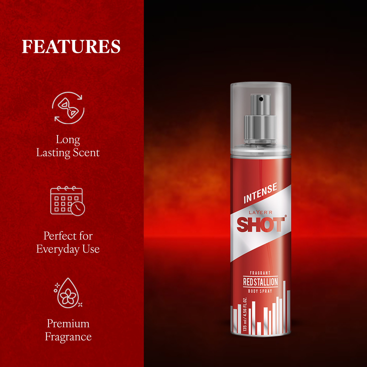 Image of LAYER'R SHOT RED STALLION 135ml Body Spray - For Men