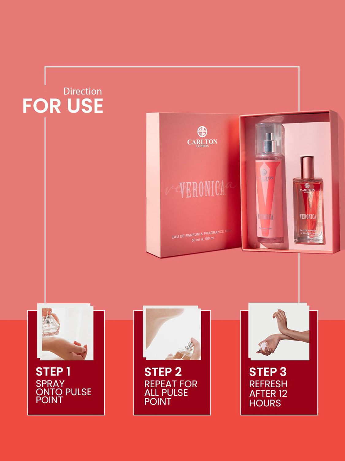 Image of CARLTON LONDON Women Gift Set of 2 Veronica EDP Perfume 50ml & Body Mist - 150ml Body Spray - For Women