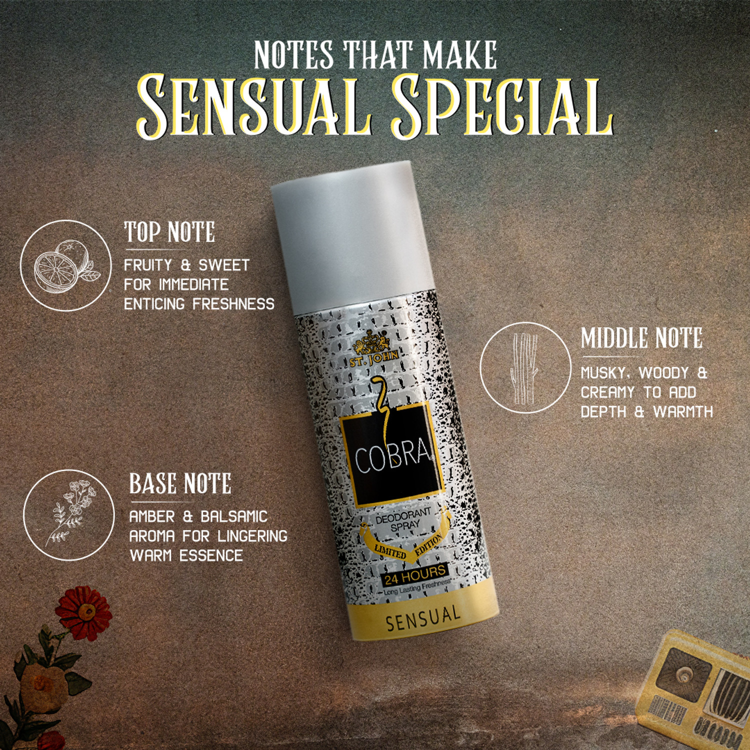 Image of ST-JOHN Cobra Deo Fantasy 50 ml | Cobra Deo Sensual 50 ml| Cobra Deo Impact 50 ml Deodorant Spray - For Men & Women