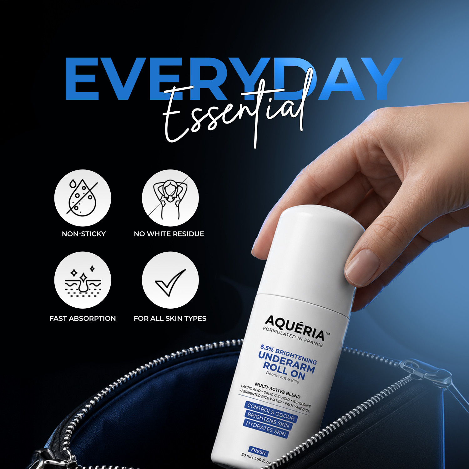Image of Aqueria 5.5% AHA BHA Brightening Underarm Roll On | Fresh Fragrance Deodorant Roll-on - For Men & Women