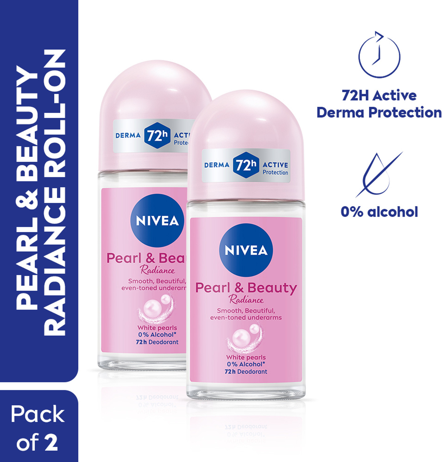 Image of NIVEA Pearl and Beauty Radiance Combo, Eventone Underarms, 0% Alcohol, 72h Protection Deodorant Roll-on - For Women