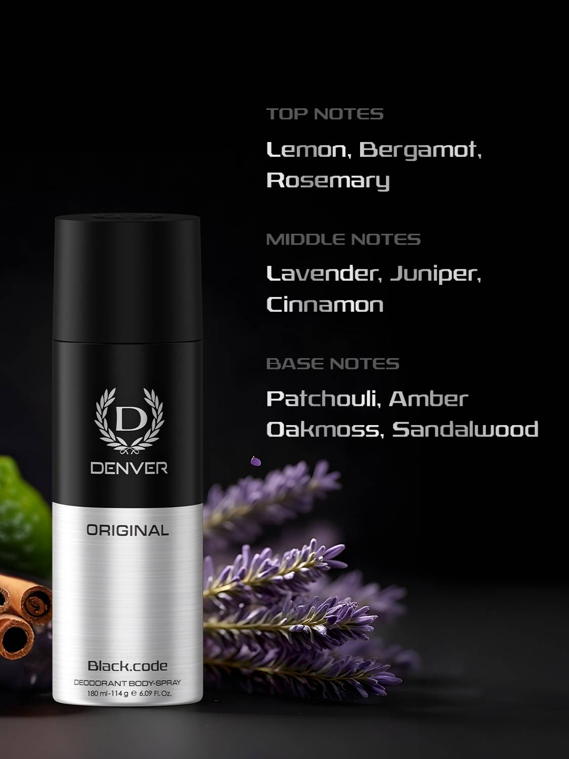 DENVER Black Code Body Spray - For Men - Image 3