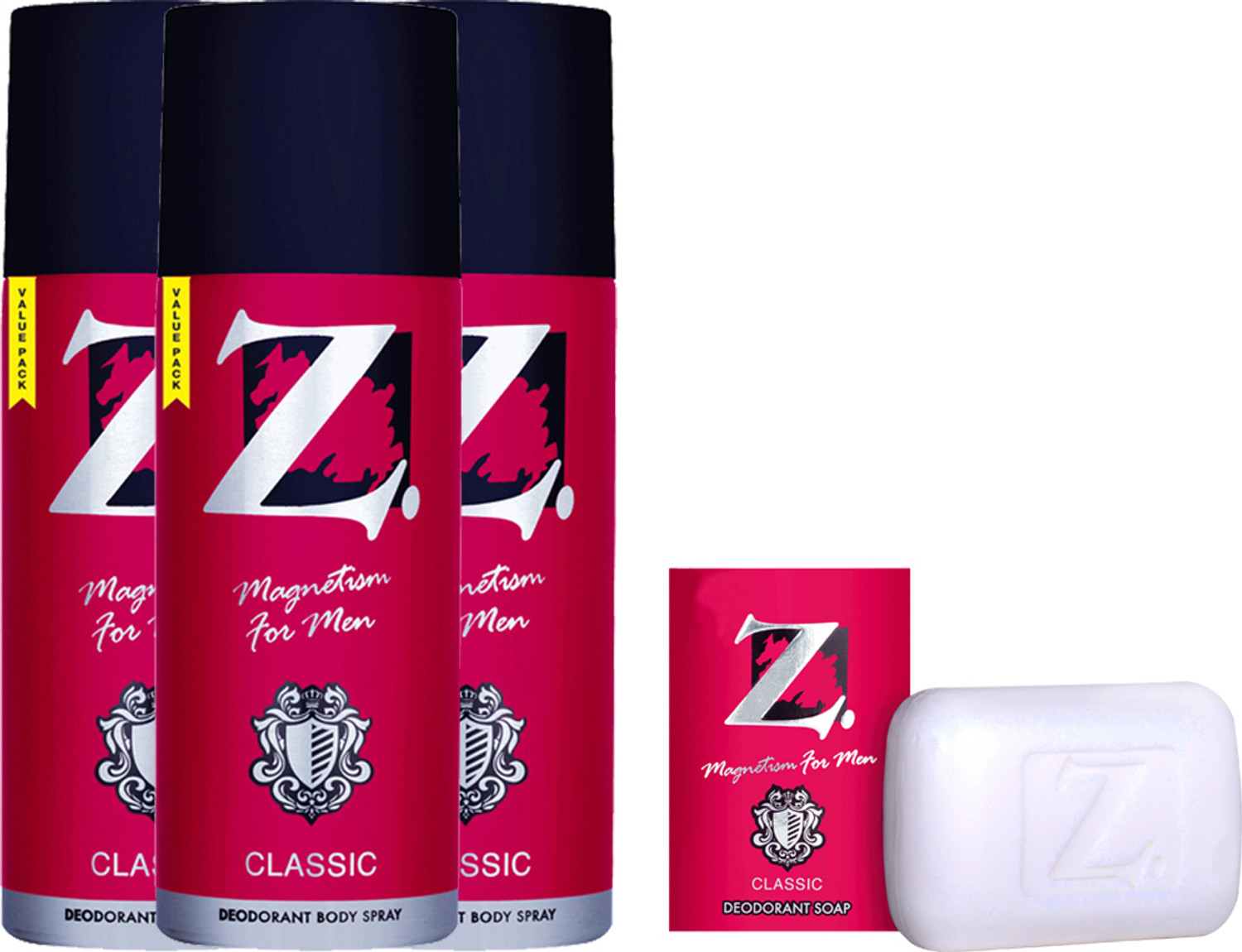 Image of Z - Magnetism for Men Classic Deo, 175 ml, Pack of 3 (Get 125 g Soap) Deodorant Spray - For Men